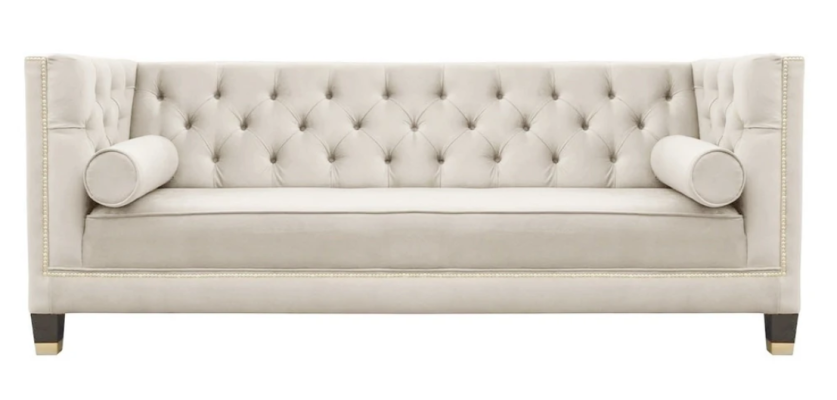 Luxury Beige Chesterfield Velvet Three Seater Upholstery Furniture Hotel Living room Practice
