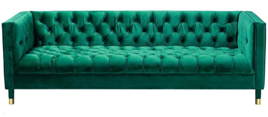 Green Three Seater Fabric Chesterfield Design Couches Upholstery Sofa Living room 230cm