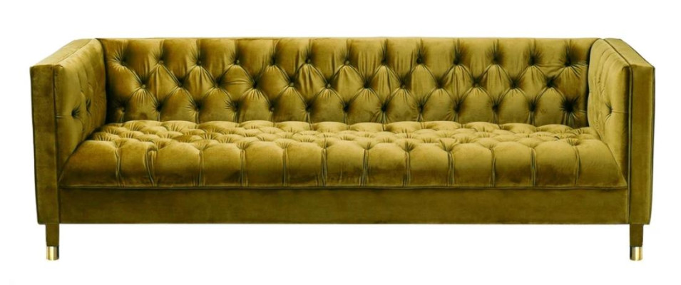 Green Three Seater Fabric Chesterfield Design Couches Upholstery Sofa Living room 230cm