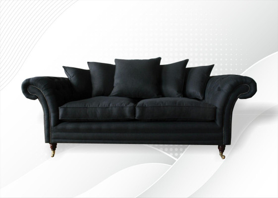 Sofa 3 Seater Classic Design Sofas Upholstery Leather Modern Couches 3 Seater Black