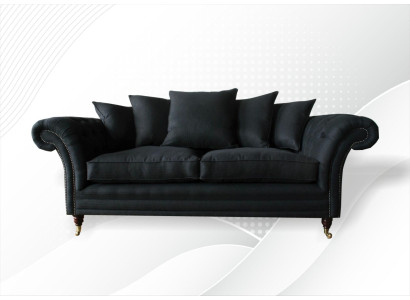 Sofa 3 Seater Classic Design Sofas Upholstery Leather Modern Couches 3 Seater Black