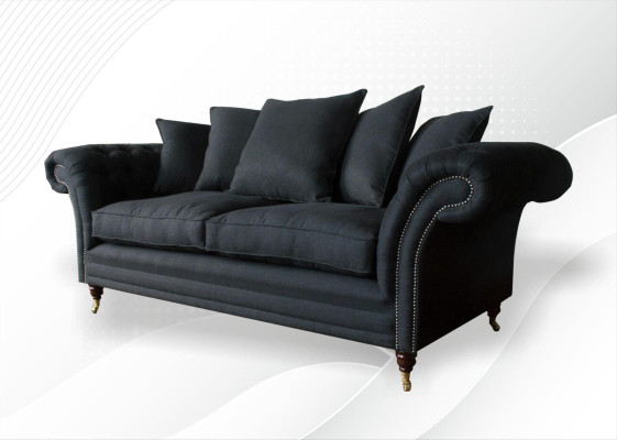 Sofa 3 Seater Classic Design Sofas Upholstery Leather Modern Couches 3 Seater Black