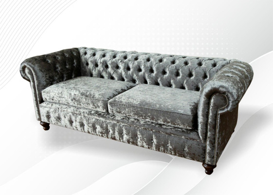 Three Seater Sofa 3 Seat Couch Chesterfield Upholstery Seat Suite Velvet Gray Velvet