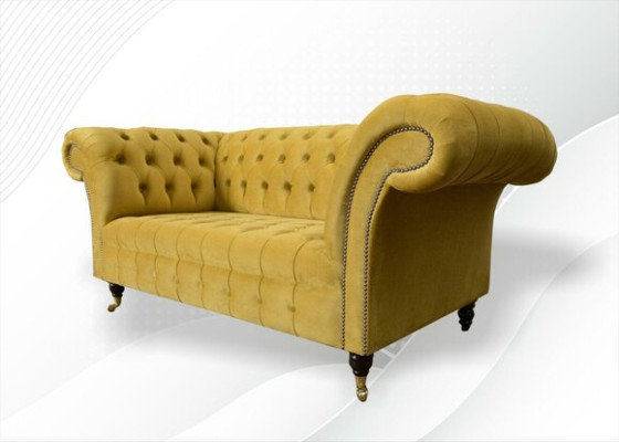 Chesterfield Design Luxury Upholstery Sofa Couch Seat Suite Leather Textile Yellow new
