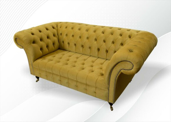 Chesterfield Design Luxury Upholstery Sofa Couch Seat Suite Leather Textile Yellow new