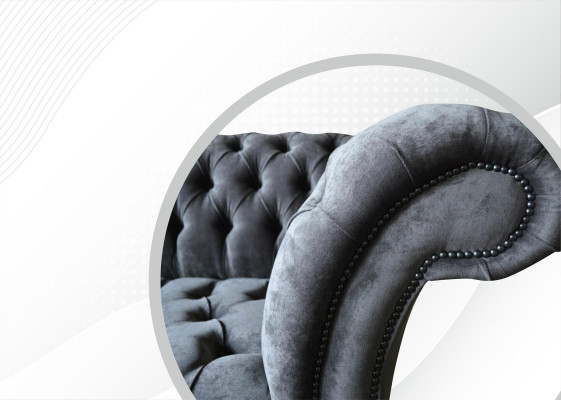 Chesterfield 3 Seater Living room Couch Sofa Upholstery Seat Textile Suite Gray