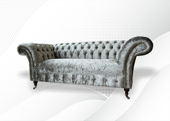 Sofa 2 Seater Chesterfield Couch Upholstery Velvet fabric Two-seater Velvet Gray Silver