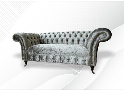 Sofa 2 Seater Chesterfield Couch Upholstery Velvet fabric Two-seater Velvet Gray Silver