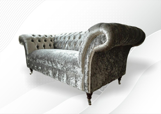 Sofa 2 Seater Chesterfield Couch Upholstery Velvet fabric Two-seater Velvet Gray Silver