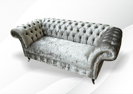 Sofa 2 Seater Chesterfield Couch Upholstery Velvet fabric Two-seater Velvet Gray Silver