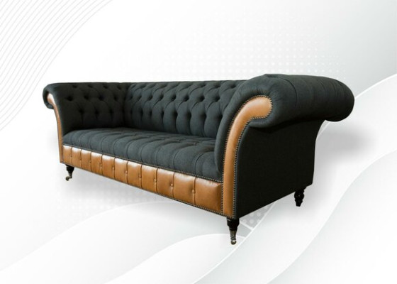 Fabric Couch Living landscape 3 Seater Design Sofa Sofas Couches Gray Chesterfield
