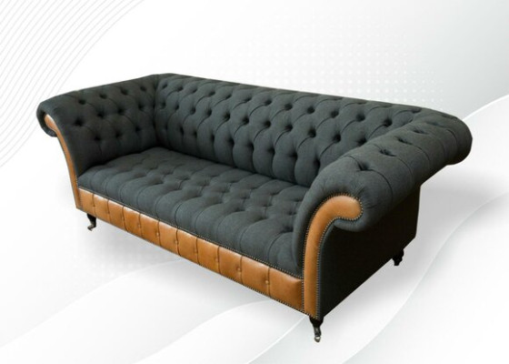 Fabric Couch Living landscape 3 Seater Design Sofa Sofas Couches Gray Chesterfield