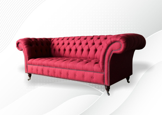 Three Seater Design Upholstery Textile Sofa 3 Seater Furniture Chesterfield Luxury Red Couches