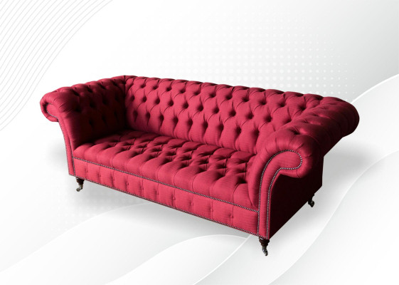 Three Seater Design Upholstery Textile Sofa 3 Seater Furniture Chesterfield Luxury Red Couches