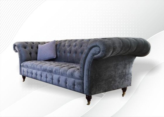 Chesterfield 3 Seater xxl Upholstery Seat Couch Sofa Suite Big Couches Gray new