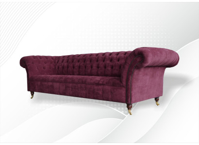 Sofa 3 Seater Chesterfield Sofas Couches Living room Design Textile Fabric Bordaux