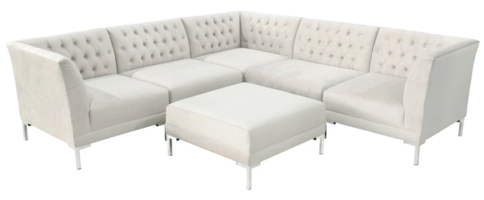Corner sofa Stool Cream White Big Textill Fabric Chesterfield Sofas Luxury Furniture 2pcs.