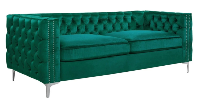 Green Chesterfield Couch Luxury Velvet Fabric Couchen Sofa Set Buttons Upholstery New