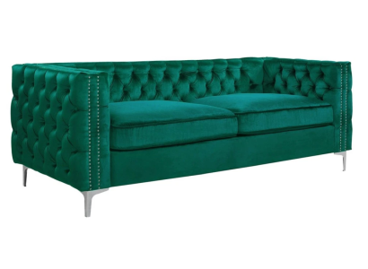 Green Chesterfield Couch Luxury Velvet Fabric Couchen Sofa Set Buttons Upholstery New