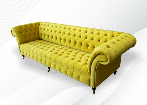 Yellow Sofa 4 Seater Couch Chesterfield Upholstery Seat Suite Leather Textile Yellow