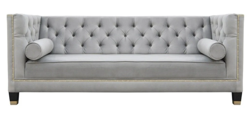 Luxury Gray Chesterfield Velvet Three Seater Upholstery Furniture Hotel Living room Practice