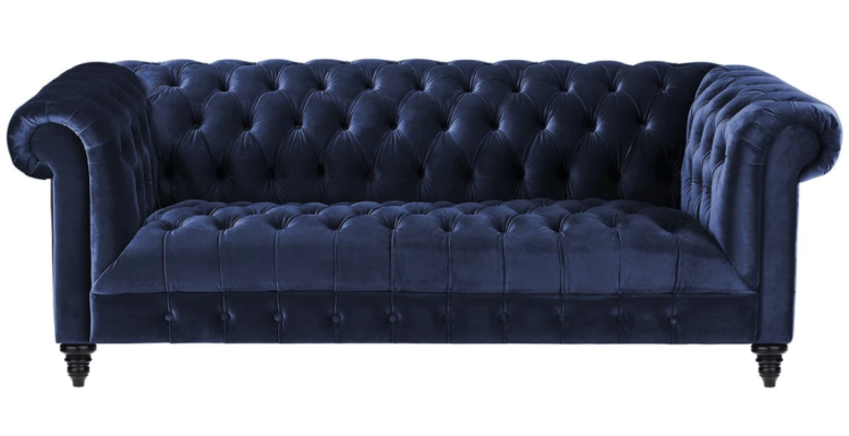Navy Blue Three Seater Fabric Chesterfield Design Couches Upholstery Sofa 220cm new
