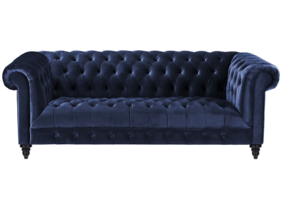 Navy Blue Three Seater Fabric Chesterfield Design Couches Upholstery Sofa 220cm new