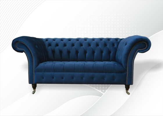 Design Chesterfield Sofa set 2 Seater Couch Textile Blue Upholstery Sofas Blue e