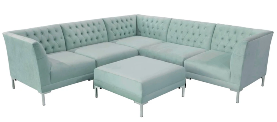 Turkis Blue e Corner sofa Living room Style Furniture Chesterfield Country House Suite 2pcs.