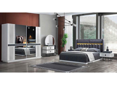 Bedroom Set Bizzotto Bed Bedside table Chest of drawers Mirror Wardrobe 5-piece.