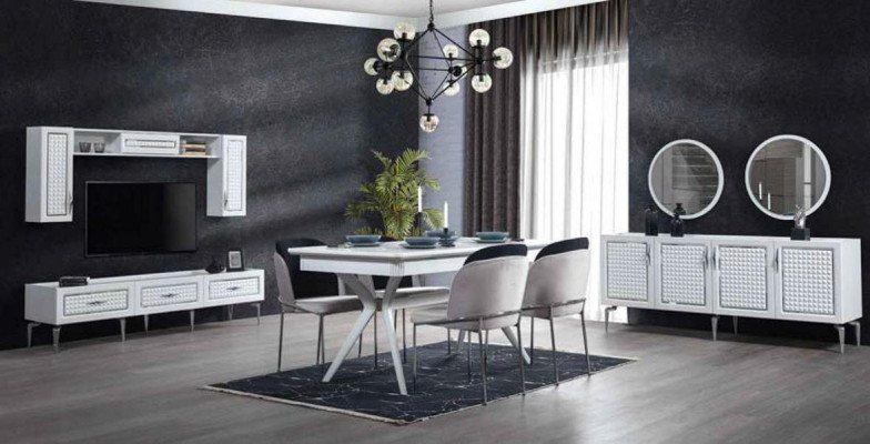 Designer Dining set 8-piece Dining table Chair Chest of drawers Mirror Dining tables Wood