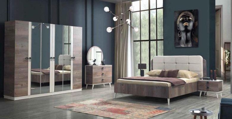 Complete's Bedroom Bed Stool Dressing table Wardrobe Bedside table 5 pieces.