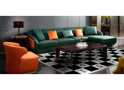 Corner sofa Dark Green Living landscape Couch Corner suite Leather Creative Furniture Design