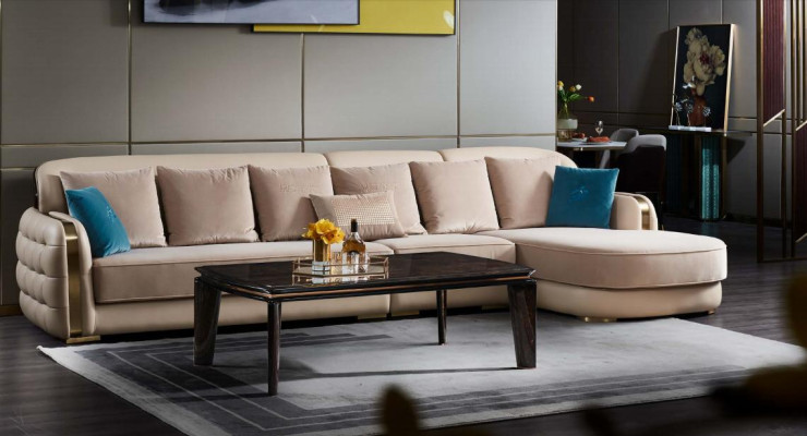 Corner sofa Leather Beige Luxury Living landscape Couch Corner suite Sofas Furniture Design