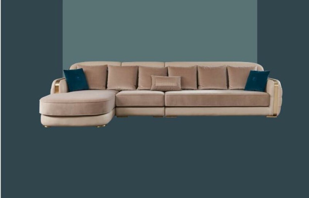 Corner sofa Leather Beige Luxury Living landscape Couch Corner suite Sofas Furniture Design