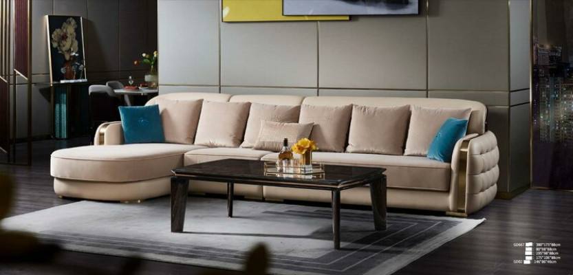 Corner sofa Leather Beige Luxury Living landscape Couch Corner suite Sofas Furniture Design