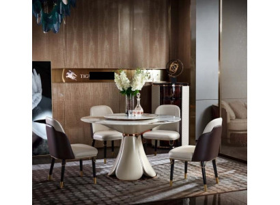 Dining table 6x Chairs Dining room Leather Table Chair Round Modern Design Furniture