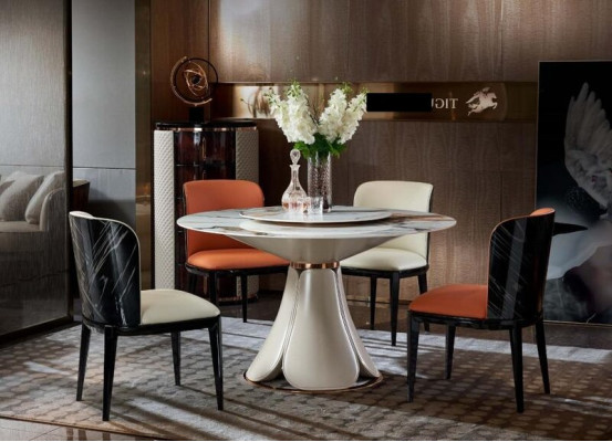 Dining table 4x Chairs Round Luxury dining set Design Group Dining room Furniture 5pcs.