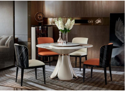 Dining table 4x Chairs Round Luxury dining set Design Group Dining room Furniture 5pcs.