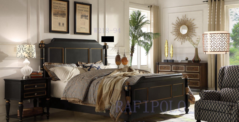 Bedroom Wooden bed Real Wood Bed Hotel 180x200 Style Solid Furniture Beds