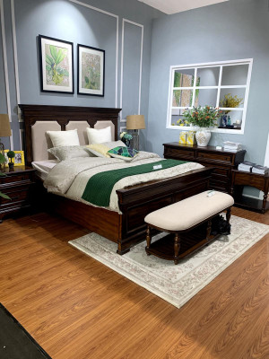 Design Double bed Leather Bed Beds Bed Wood Upholstery Bedroom Marriage 180x200