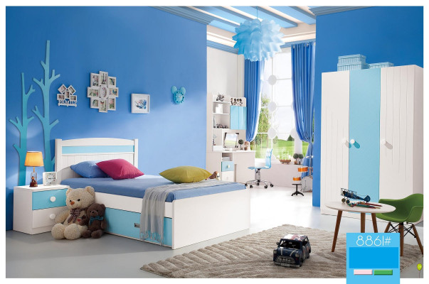 Children Complete Set Youth Room Bed Chest of drawers Wardrobe Table Office 4 pcs. Furniture