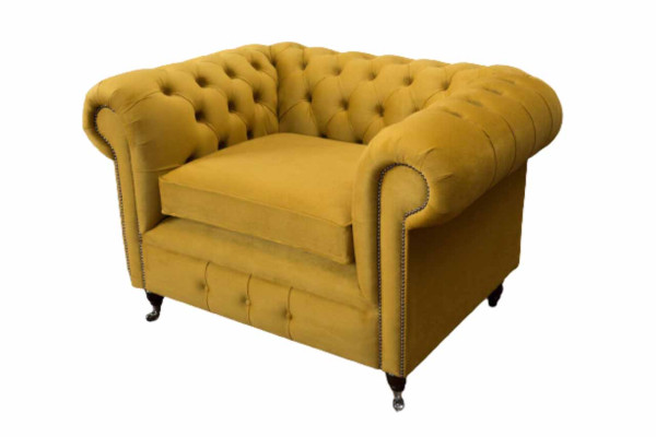 Armchair Design Relax Textile Lounge Luxury Yellow Upholstery Seater Chesterfield