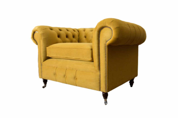 Armchair Design Relax Textile Lounge Luxury Yellow Upholstery Seater Chesterfield