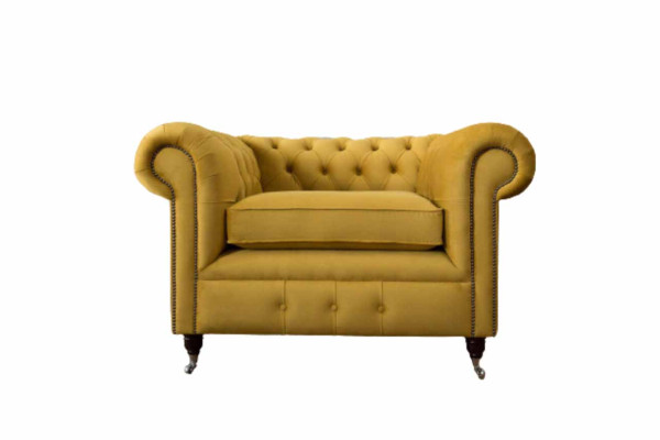 Armchair Design Relax Textile Lounge Luxury Yellow Upholstery Seater Chesterfield