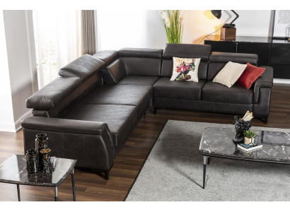 Corner sofa L-shape Sofa Sofas Leather sofa Black Bed function Living landscape