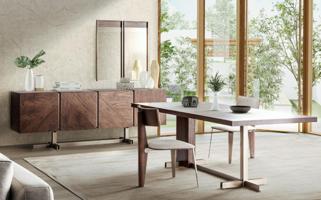 Brown Dining table Designer Tables Table + 4x armchair Furniture 5 pieces. set
