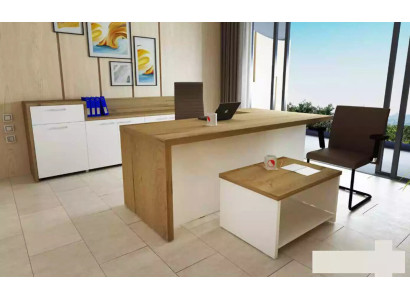 Office Modern Set Corner Desk Brown Coffee Table Filing Cabinet 3 Pieces