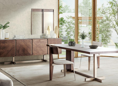 Dining room Dining table Group Chairs Sideboard 8-piece Wood Table Brown Dining set