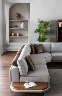 Corner sofa Fabric sofa L-shape Sofa Fabric Sofas Gray Modern Table Living landscape